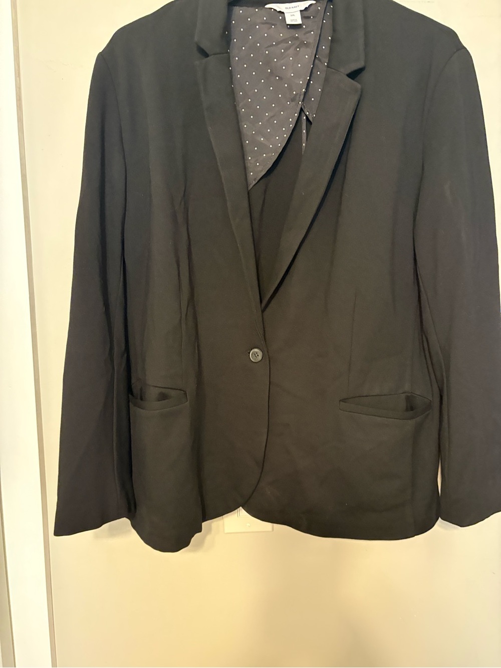 Old Navy Womens XXL Black One Button Blazer Polka Dot Lining Stretch Career